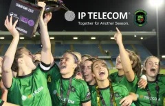 Peamount united girls celebrating - sponsorship renewal 