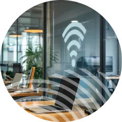 modern office workspace with laptop wifi