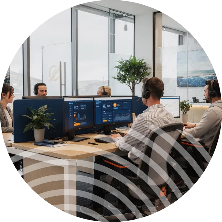 A modern Irish customer support team powered by cloud communications — connected, efficient, and ready to deliver exceptional service.