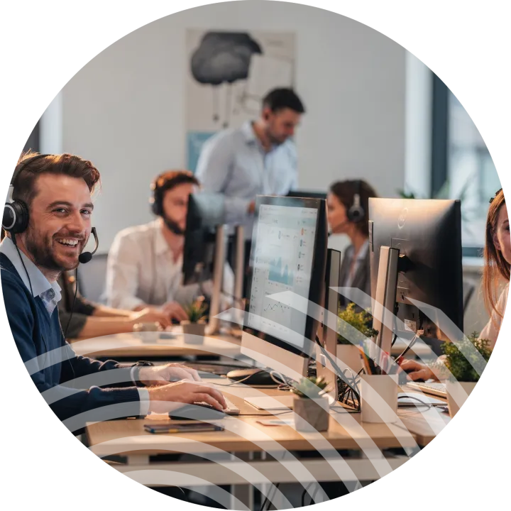 Employees using business phone system 