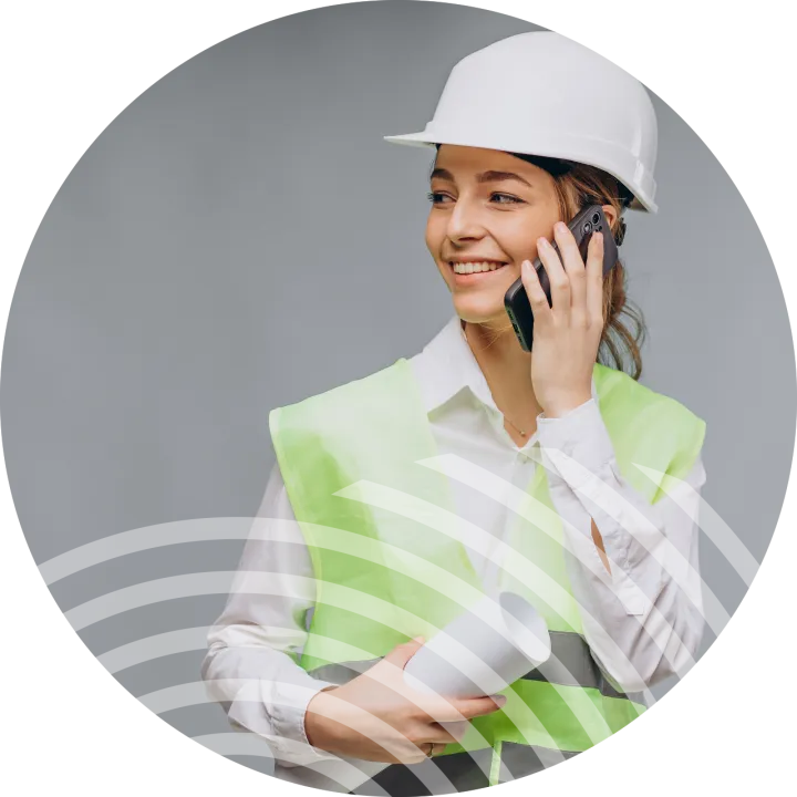 Irish Construction industry woman using professional phone system