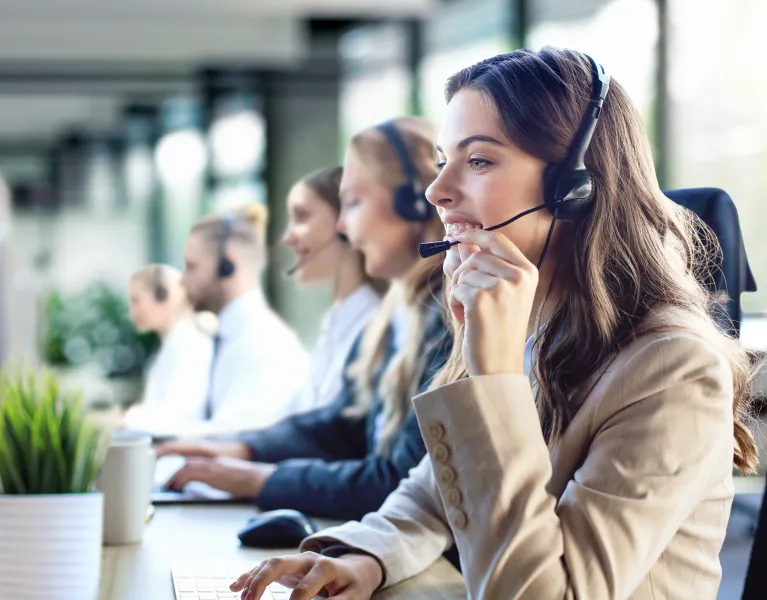 Staff on phones in call centre